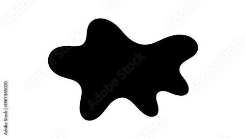 Black ink splash silhouette, organic liquid blob shape, abstract fluid paint splatter vector, minimalist amoeba stain on white background