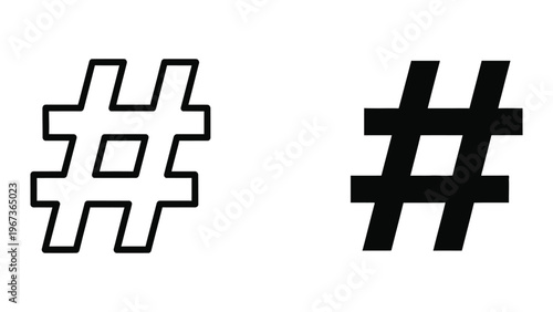 Comparison of outline and solid hash symbol designs in typography