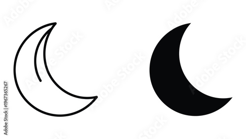 Contrast between a thin crescent moon outline and a thick filled crescent moon shape