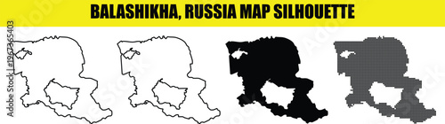 Balashikha russia map silhouette collection with halftone and outline styles for regional administrative use.