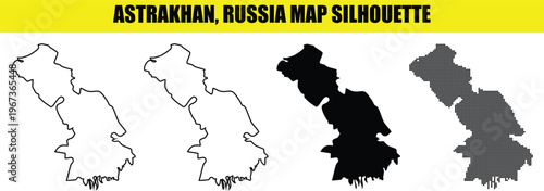 Photos Astrakhan russia map silhouette set with border line and dotted patterns for geographic administrative projects