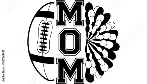A mom icon with a football and cheerleading megaphone illustration