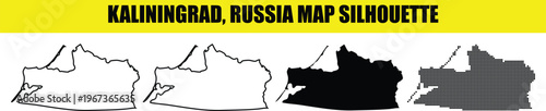 Kaliningrad russia map silhouette white black outline dotted isolated on checkered background vector.