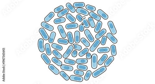 Stylized illustration of bacteria or microbes clustered together in a circular shape for biology and microbiology research.