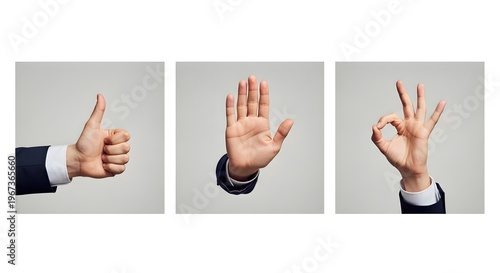 Set of Hand Gestures Showing Approval and Sign Language Symbols.