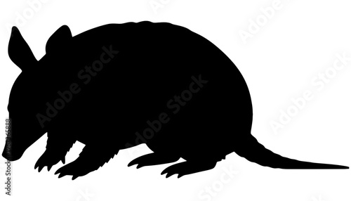 A black armadillo silhouette illustration on a white background