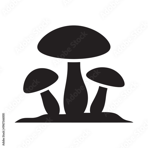 Black silhouette illustration of three mushrooms growing from the ground