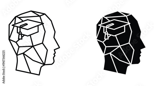 Contrasting human heads symbolizing education and knowledge acquisition through learning