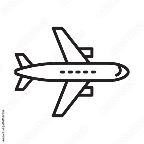 Simple line drawing of an airplane in flight viewed from above