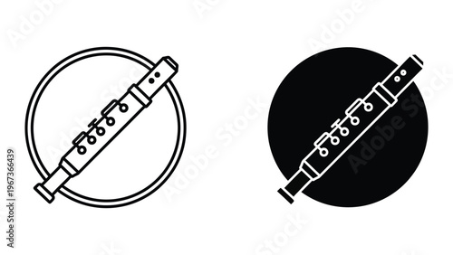 Two distinct stylized illustrations of a clarinet with circular backgrounds
