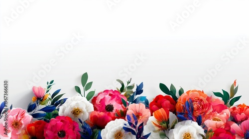 Colorful Flowers Arranged on a White Surface for a Decorative Display in a Bright Setting