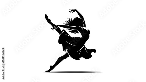 Graceful ballerina silhouette vector, elegant female dancer in expressive pose, black and white ballet performer graphic for dance studio branding
