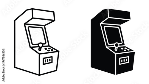 Classic arcade machines in contrasting monochrome designs
