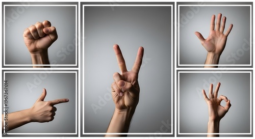 Collection of Hand Gestures Showing Peace and Victory Signs.
