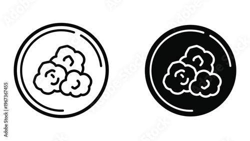 Contrasting cloud symbols in white and black background circular frames
