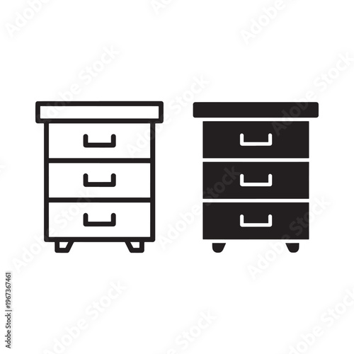 Black and white line art depicting two different styles of chests of drawers
