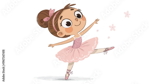 Little ballerina girl performing pirouette in pastel colors ballet dance artistic illustration