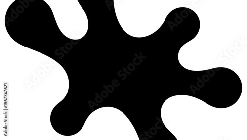 Black ink splat vector icon, abstract liquid splash silhouette, messy paint blotch on white background, organic fluid drop shape for graphic design