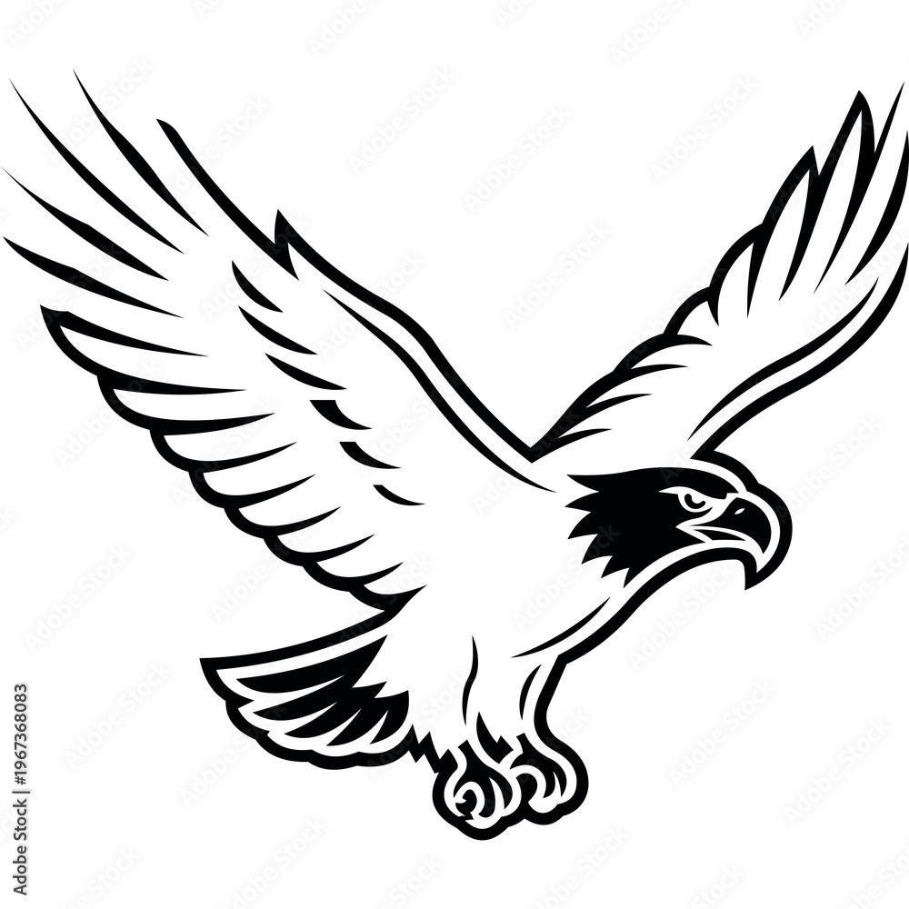Fototapeta premium Minimalist eagle with sharp details, elegant gold and black, white, red eagle logo design.