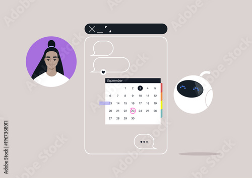 A user interacts with an artificial agent chatbot on a sleek, digital interface, The assistant displays requested prompt results and engaging speech bubbles, creating a lively dialogue atmosphere