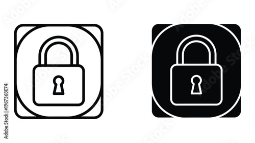 Contrasting lock icons with open and closed states in square frames