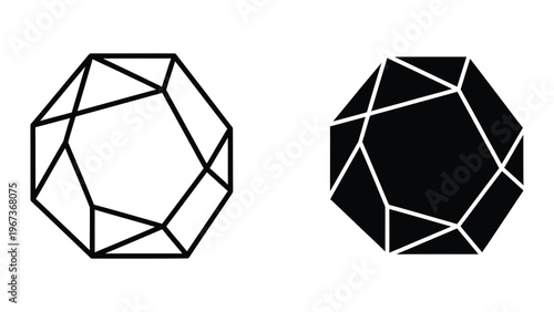 Geometric depiction of a truncated octahedron with contrasting line styles and shading