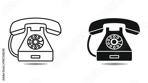 Contrast between vintage and modern rotary telephones in black and white illustration
