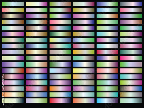 Rectangular metallic gradient color swatches in horizontal grid arrangement