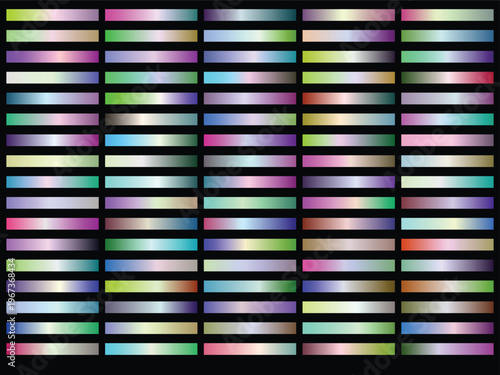 Colorful horizontal metallic gradient bars collection in vibrant pastel and iridescent hues