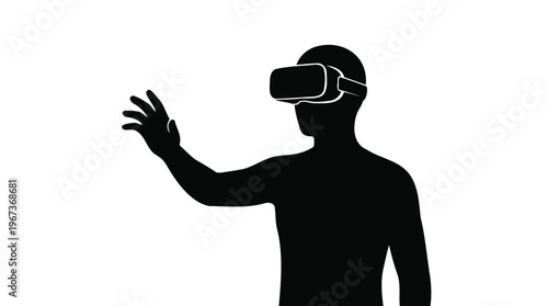 A captivating silhouette of an individual experiencing immersive virtual reality, actively interacting with a futuristic digital interface and exploring boundless simulated worlds