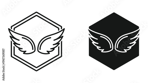 Contrast between white and dark versions of a shield emblem with winged symbol