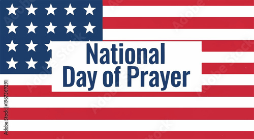 National day of prayer banner with american flag background and white prayer text box