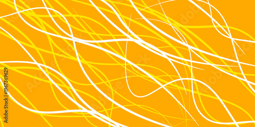 Pasta hand drawn background. Spaghetti sketch, abstract geometric pattern. Macaroni yellow banner. Wavy abstract pattern.