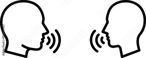 Two Human Heads Speaking Conversation Communication Icon Vector Line Art Illustration