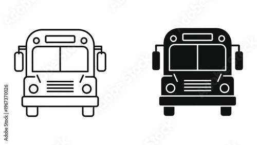 Contrast of a white and black school bus icon design shown side by side