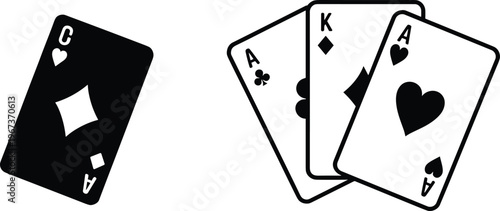 Playing Cards Silhouette Set for Casino and Gambling Design, Ace and King Vector Icons for Poker Games and Betting