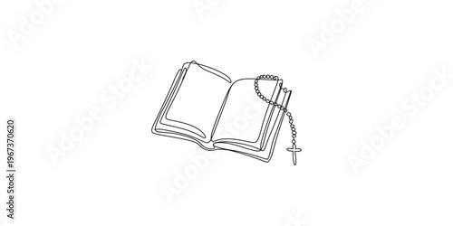 Open book with rosary on top prayer religion christianity catholic symbol faith spiritual bible scripture