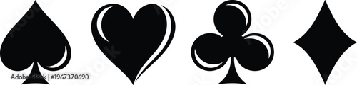Black icons of playing card suits spade heart club diamond on white background playing cards