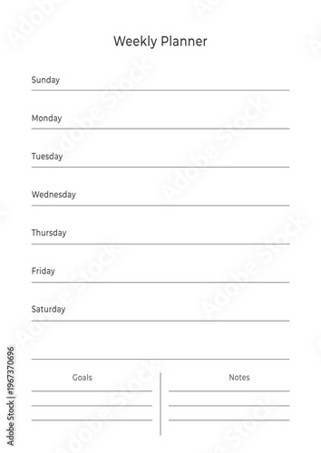 Minimal weekly planner template with goals and notes