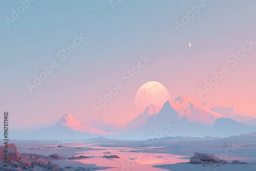 geometric vector landscape in pastel tones