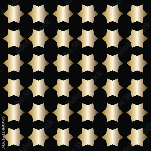 Seamless pattern of golden five point stars on black background texture 1