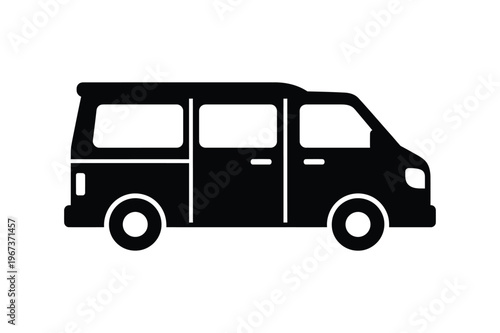 Black Minivan Shuttle Bus Vehicle Transport Icon Silhouette Vector Side View Illustration Design