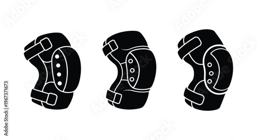 Three black knee pads displayed in a consistent graphic silhouette