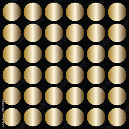Seamless Pattern of Golden Beige Shiny Circular Buttons on Black Background