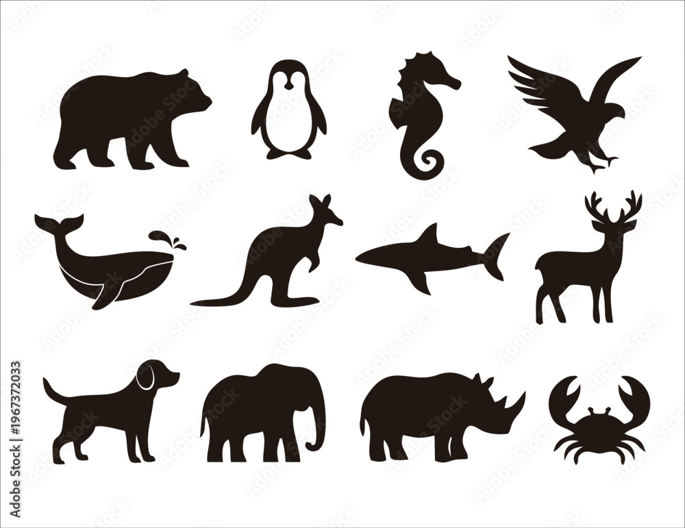 Obraz premium Flat design animals silhouette set 