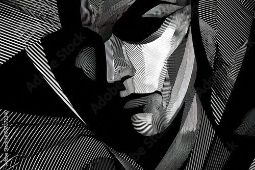 monochrome vector art with sharp lines