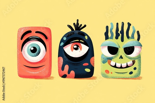 playful vector characters with big eyes and simple shapes