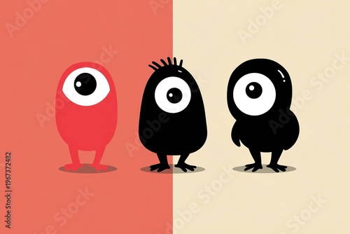 playful vector characters with big eyes and simple shapes