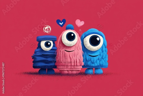 playful vector characters with big eyes and simple shapes