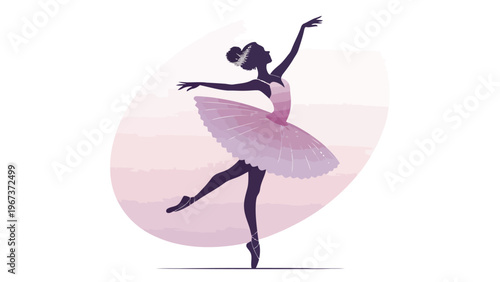 Elegant ballerina in pink tutu dancing on soft gradient background ballet silhouette with arms extended